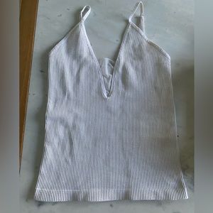 Free People White Ribbed Tank with Mesh V